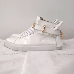 Buscemi white patent mid-top gold padlock unisex 100mn sneakers 39 $890